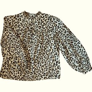 J. Crew Animal Print Cotton Balloon Sleeve Blouse XS